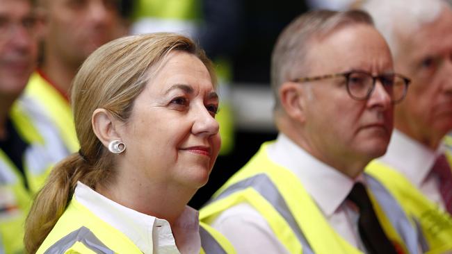 Queensland Premier Annastacia Palaszczuk and Anthony Albanese in Brisbane on Thursday. Picture: NCA NewsWire/Tertius Pickard