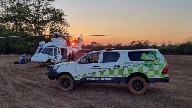 A crew from Gold Coast company Medical Rescue, pictured on Melville Island, was first on the scene of a fatal Osprey crash in the NT.