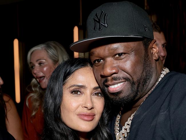 NEW YORK, NEW YORK - MAY 15: (L-R) Salma Hayek and 50 Cent attend the launch of the 2025 Issue of Sports Illustrated Swimsuit at Hard Rock Hotel New York on May 15, 2025 in New York City.  (Photo by Dimitrios Kambouris/Getty Images for Sports Illustrated Swimsuit)