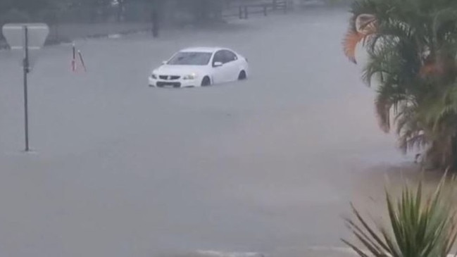 Flash flooding at Hervey Bay on Sunday morning. Picture: Higgins Storm Chasing