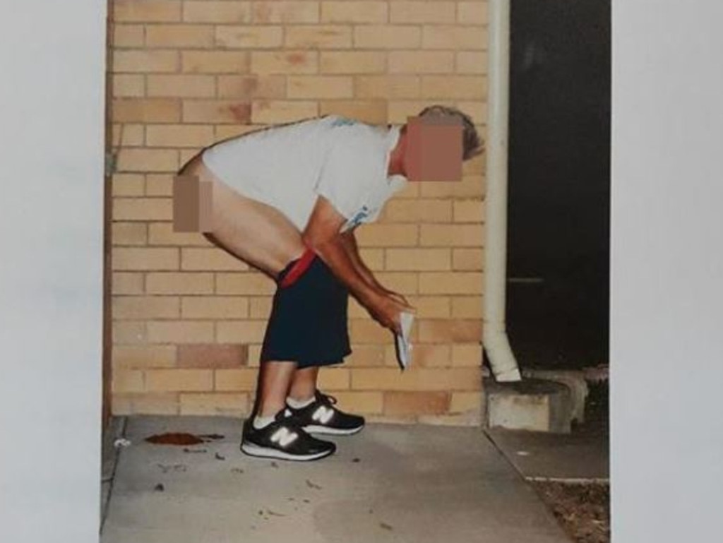 The photo of Brisbane’s infamous poo jogger after residents of the unit block he used as a dumping ground set-up a stint operation.