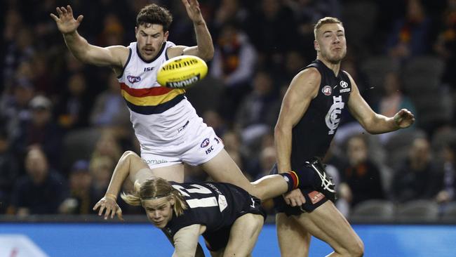 Mitch McGovern flies for a mark against Carlton.