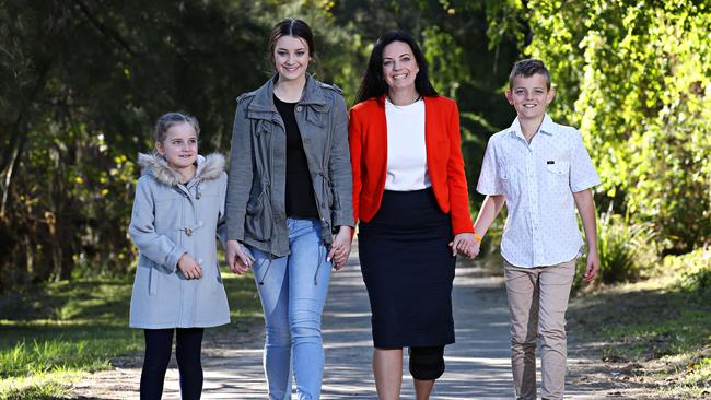 Ms Husar with children Evie, Thalia and Mitch after her 2016 election in Lindsay. Picture: Adam Yip/The Daily Telegraph