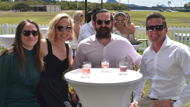 Freyja Meere, Jayne Secomb, Matt Forbes, Nigel Secomb enjoy their day at the Polo By the Sea event in Maroochydore. Picture: Eddie Franklin