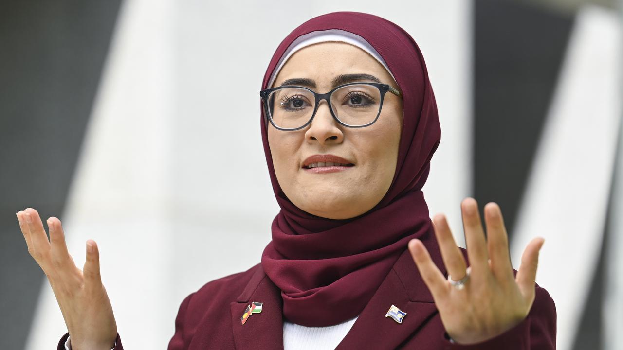 Senator Fatima Payman holds a press conference at Parliament House in Canberra. Picture: NewsWire / Martin Ollman