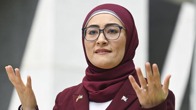 Senator Fatima Payman holds a press conference at Parliament House in Canberra. Picture: NewsWire / Martin Ollman