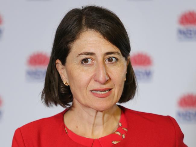 Pictured at NSW Government offices in Sydney is NSW Premier Gladys Berejiklian giving a press conference o update on the current Covid-19 restrictions for NSW residents.Picture: Richard Dobson