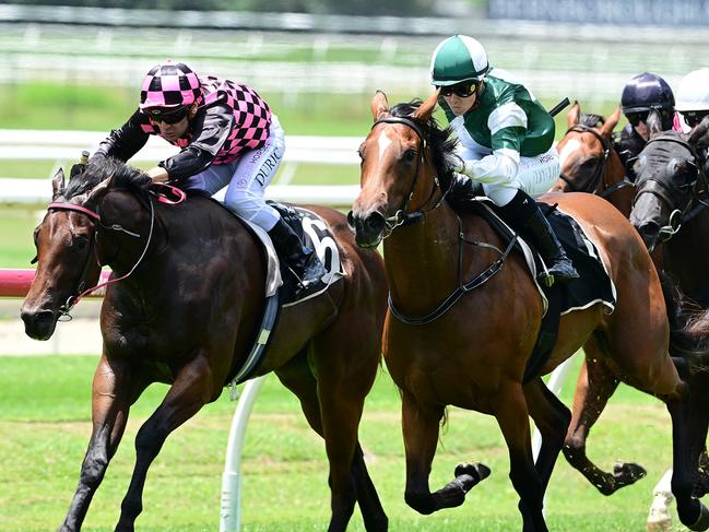 Two-year-old filly Sunrays maintains her unbeaten record with an impressive win at Doomben. Picture: Grant Peters, Trackside Photography.