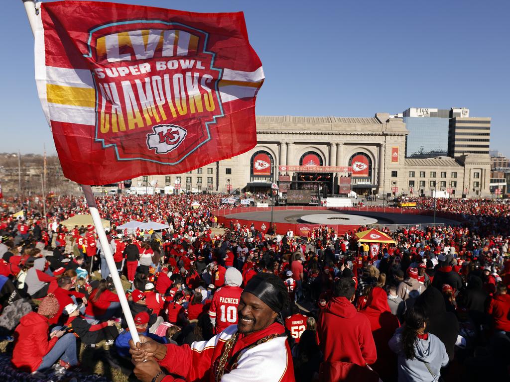 A general view as fans assemble in front of Union Station. Picture: David Eulitt/Getty Images