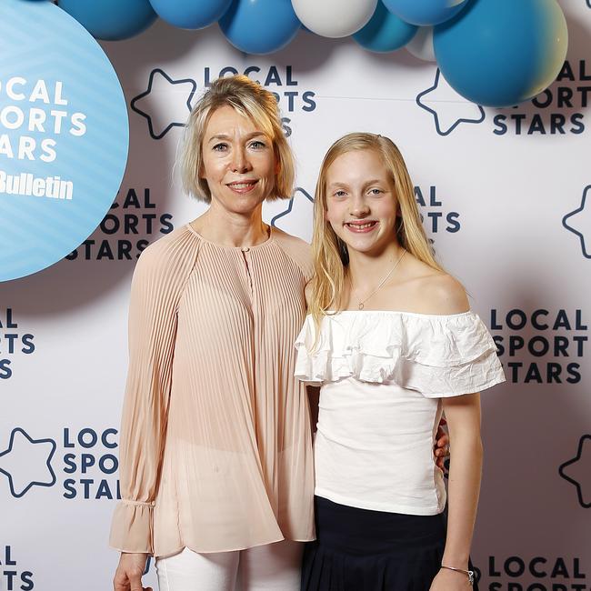 Anna and Isabella Harte posing at the Quest Local Sports Stars Awards, Queensland Cricketers Club. PICTURE: J&amp;A Photography