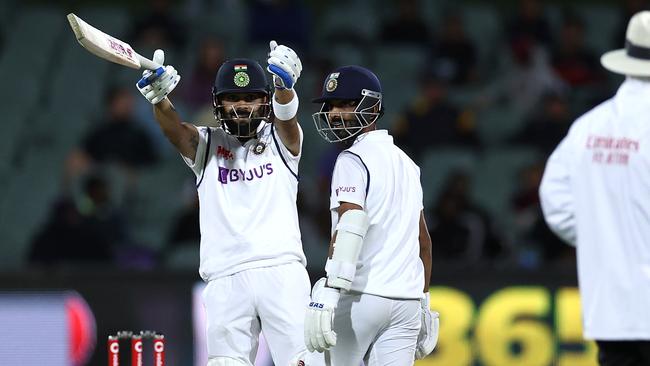 ADELAIDE, AUSTRALIA - DECEMBER 17: Virat Kohli of India gestures to umpire Bruce Oxenford after he called him for one short run during day one of the First Test match between Australia and India at Adelaide Oval on December 17, 2020 in Adelaide, Australia. (Photo by Ryan Pierse/Getty Images)