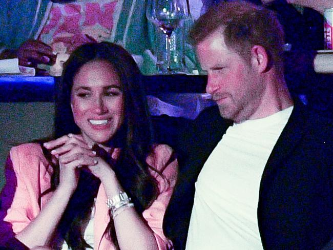 LOS ANGELES, CALIFORNIA - APRIL 24: Prince Harry, Duke of Sussex and Meghan, Duchess of Sussex attend a basketball game between the Los Angeles Lakers and the Memphis Grizzlies at Crypto.com Arena on April 24, 2023 in Los Angeles, California. (Photo by Allen Berezovsky/Getty Images)