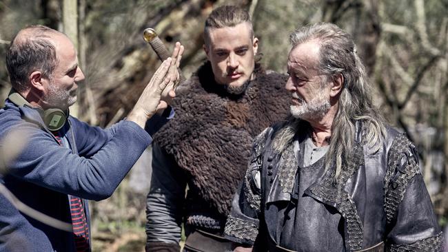 ‘Never turn your back on the bastard’ ... before penning his latest novel Sharpe’s Assassin, Bernard Cornwell took a cameo in The Last Kingdom, alongside its star Alexander Dreymon (Uhtred). Read how that turned out below. Photo: Adrienn Szabo