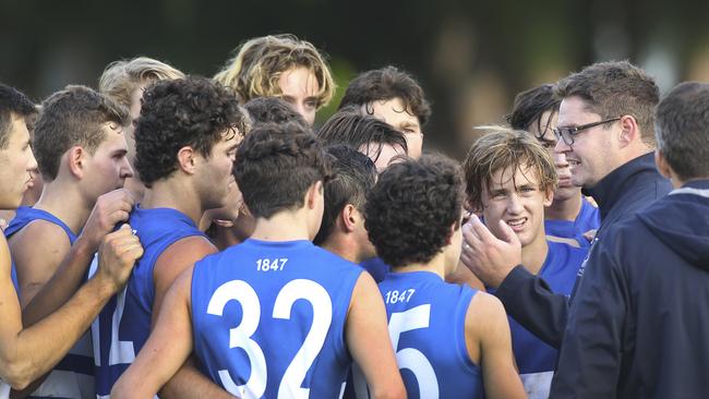 St Peter's, pictured earlier this season, stormed home to beat Immanuel in their Messenger Shield college footy game on Saturday. Picture: AAP/Dean Martin