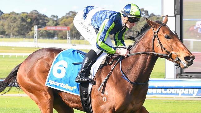 Mantua ridden by Ethan Brown wins the Sportsbet Feed Handicap at Sportsbet Sandown Hillside Racecourse on September 18, 2024 in Springvale, Australia. (Photo by Pat Scala/Racing Photos)