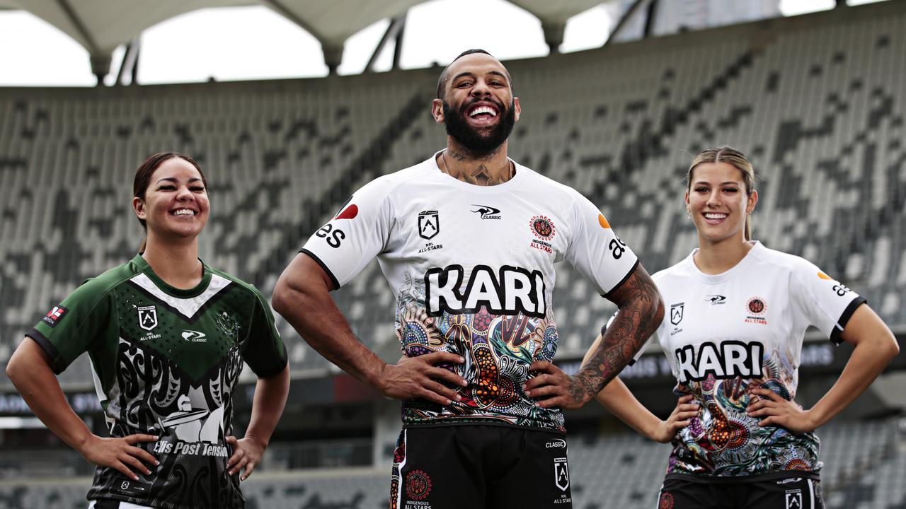 NRL and NRLW stars (LR) Kennedy Cherrington, Josh Addo-Carr and Shaylee Bent. Picture: Adam Yip