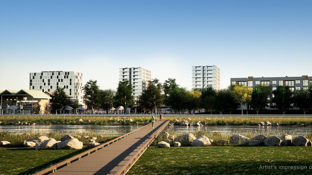 Artist’s impression showing a track view of the Morphettville redevelopment. Picture: Supplied