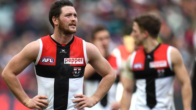 With the retirements of Nick Riewoldt and Leigh Montagna, Jack Steven might be the Saints recognisable face, but why does no one want to join him? Picture: AAP