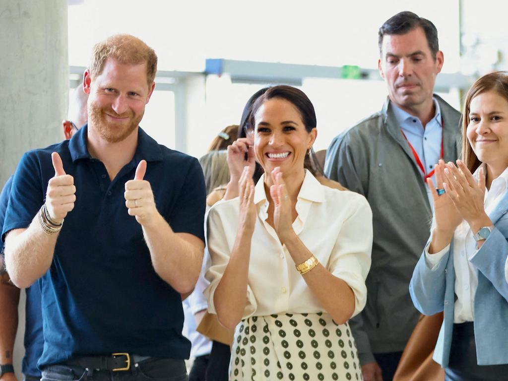 Prince Harry on tour with wife Meghan Markle in Colombia. Picture: AFP