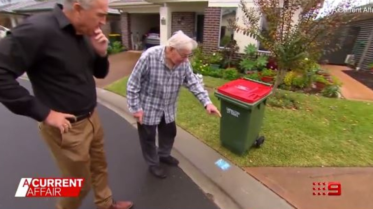 George, who appeared on A Current Affair, told the host Judy’s placement of the bin is incorrect and often moves it to the driveway. Picture: A Current Affair