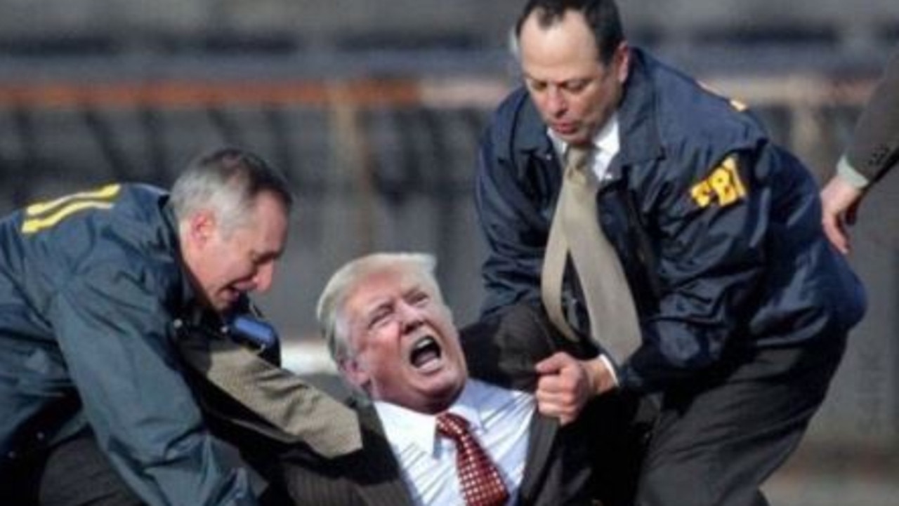 Photoshopped image of security men dragging Donald Trump from the White House.