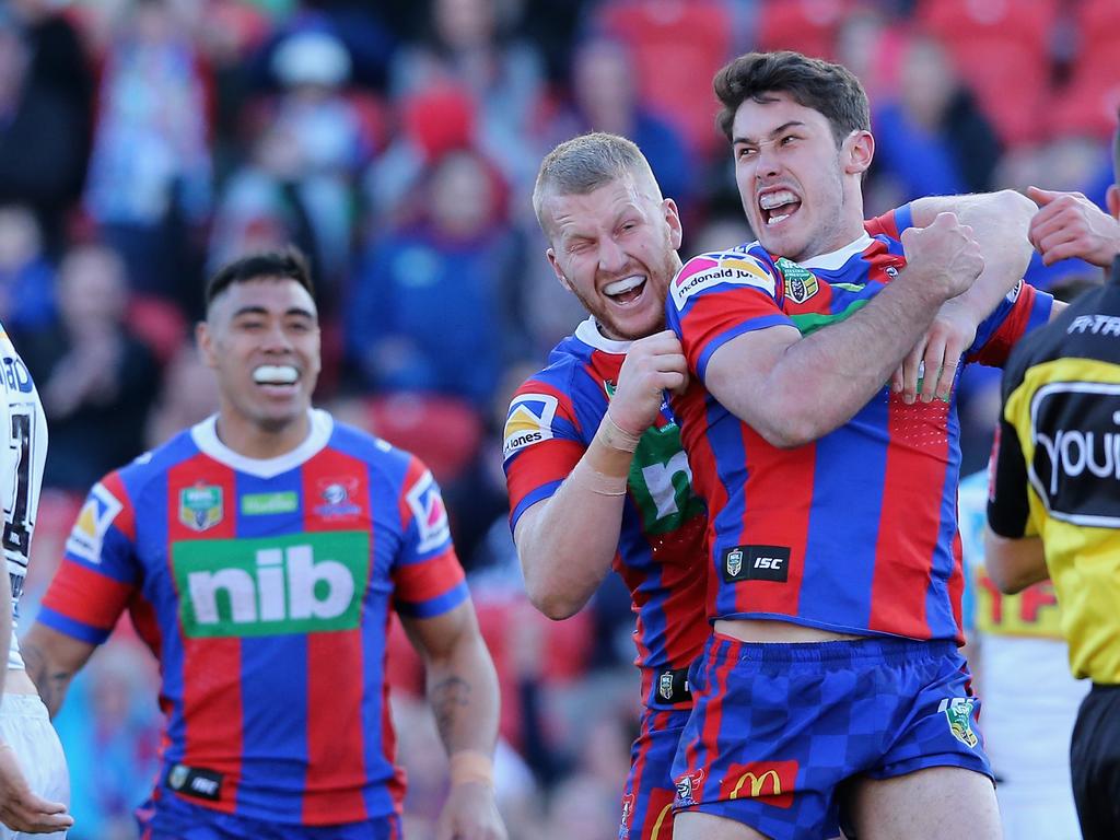 Meaney (right) played five games for the Knights. Picture: Ashley Feder/Getty Images