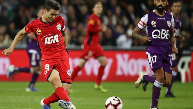 Louis D’Arrigo learned his trade training alongside Adelaide United legend Isaias. Picture: Paul Kane/Getty Images