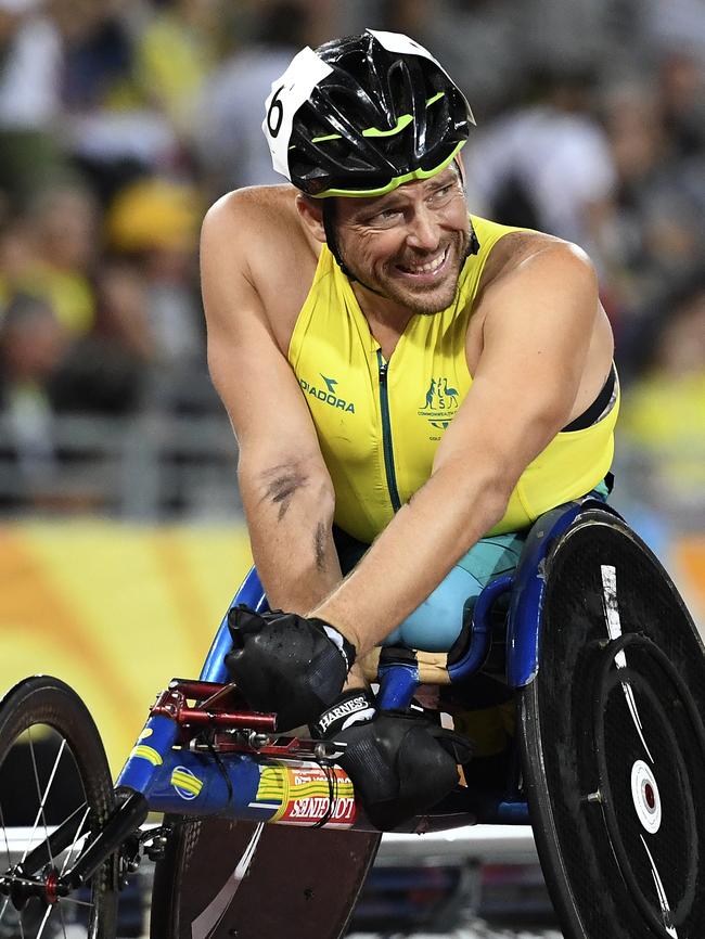 Kurt Fearnley after winning a silver medal at this year’s Commonwealth Games. Picture: AAP Image/Dean Lewins