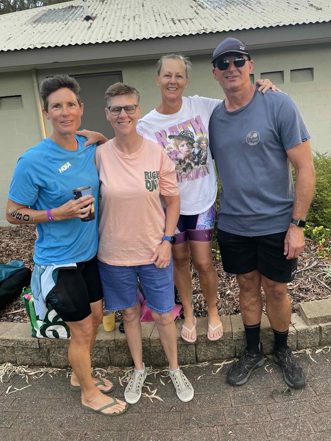 Mark Harris, Virginia McPherson, Greta Dodd and Tory Turner at the Hervey Bay 100 Triathlon on Sunday, November 26, 2023.