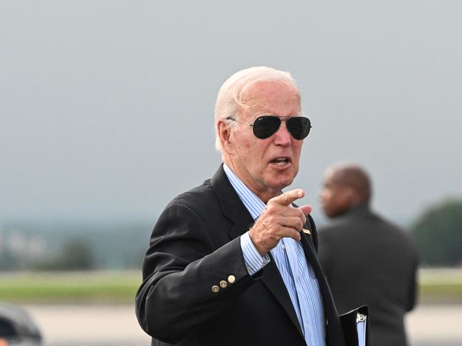 US President Joe Biden walks to board Air Force One at Hagerstown Regional Airport after spending the weekend at Camp David. Picture: AFP