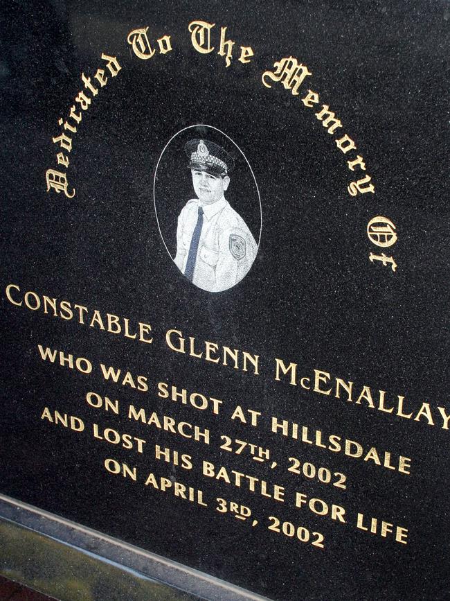 A memorial to highway patrol officer Glenn McEnallay outside Mascot police station. Picture: Sarah Rhodes