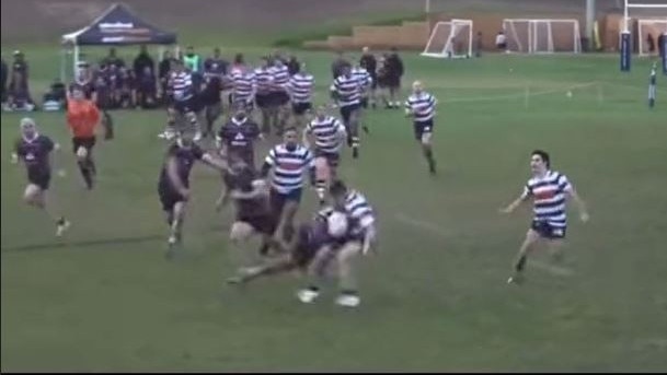 Charters Towers’ Sione Anau went viral for a monster tackle in Perth club rugby union. Picture: RugbyZone / TikTok