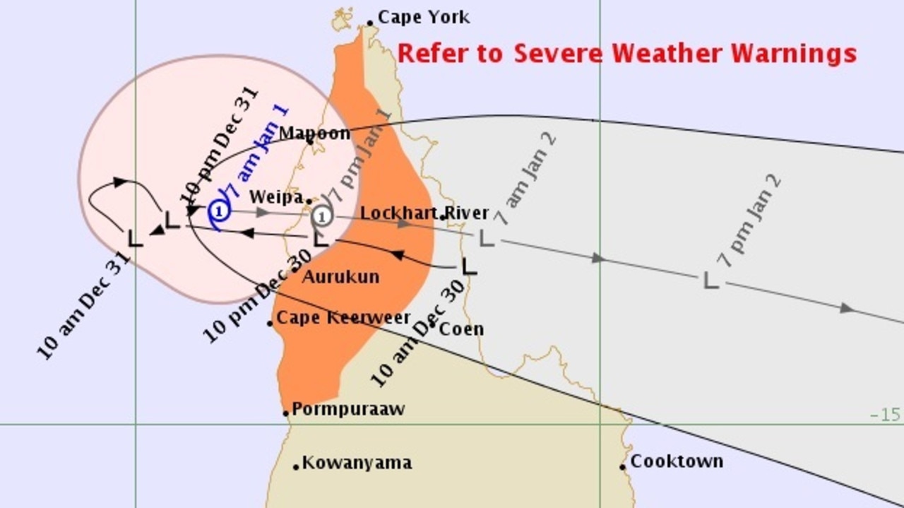 Bureau of Meteorology's 7.40am forecast track map for Cyclone Penny on January 1.