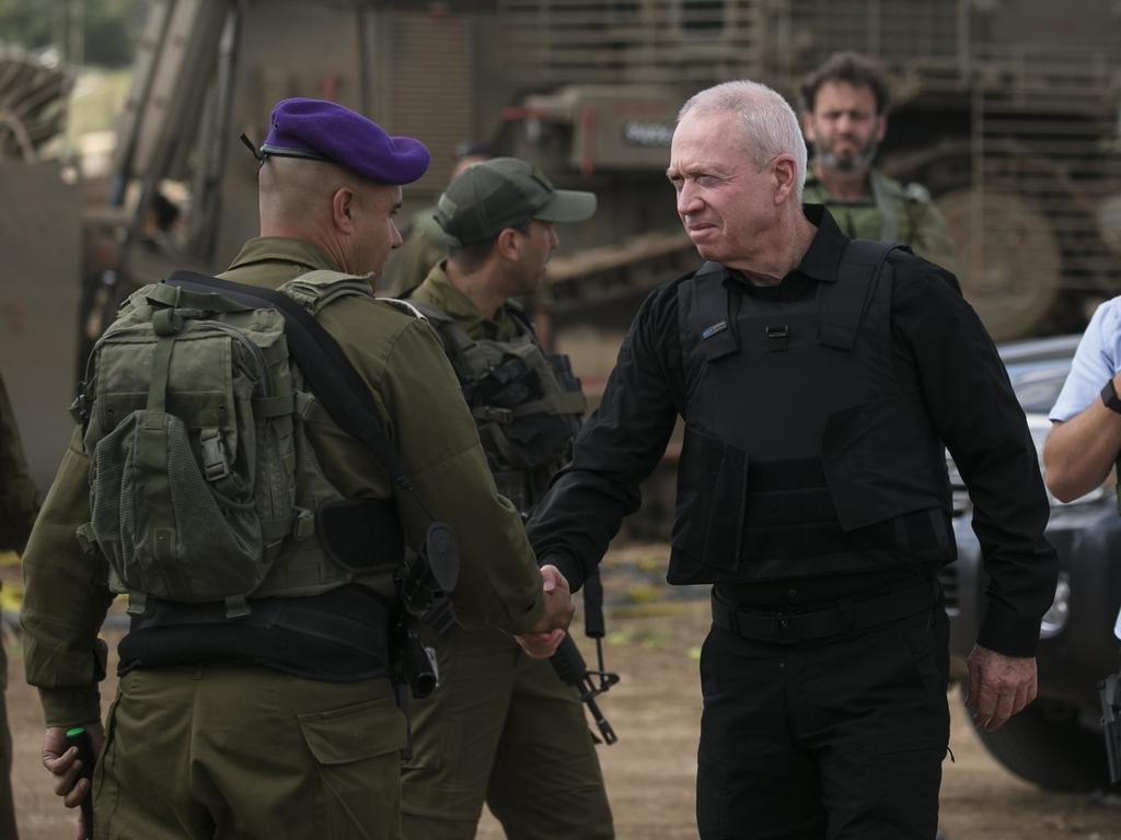 Israeli Defense Minister Yoav Gallant meets soldiers in Sderot. Picture: Amir Levy/Getty Images