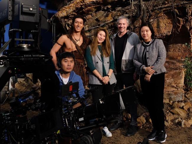 (From left) Legend of the Moon and Sun’s director of photography Danny Chen, star Shawn Dou, director Eva Jin and producers Todd Fellman and Eileen Gong on the film’s set at Village Roadshow Studios. Picture: Supplied.