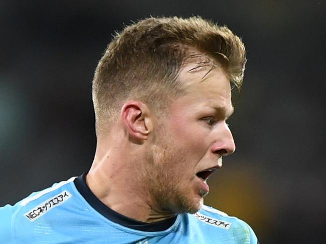Cameron Clark of the Waratahs during the Round 11 Super Rugby match between the New South Wales Waratahs and the Sharks at Bankwest Stadium in Sydney, Saturday, April 27, 2019. (AAP Image/Joel Carrett) NO ARCHIVING, EDITORIAL USE ONLY