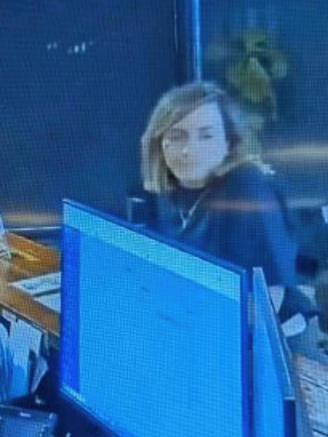 CCTV footage of Samantha Alampi checking into the Diplomat Hotel in Alice Springs on Thursday.