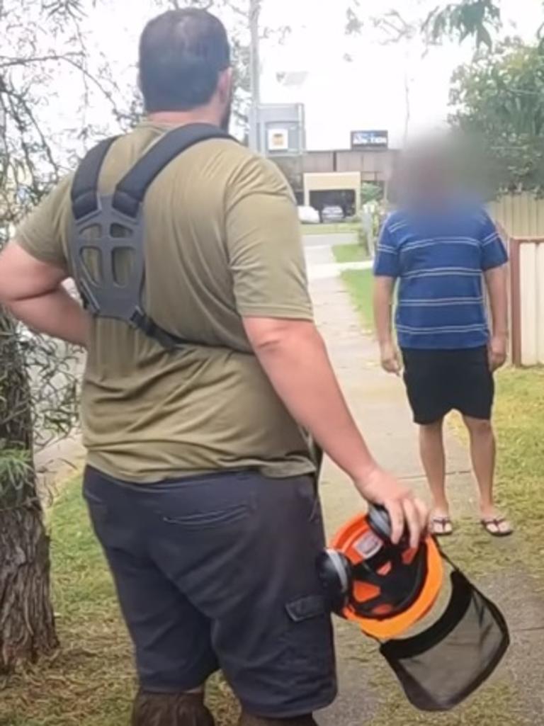 Jason Selmes was confronted by a neighbour. Picture: YouTube/Lush Cut Lawns