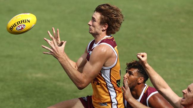 The Lions will persist with Harris Andrews in attack. Picture: Getty Images