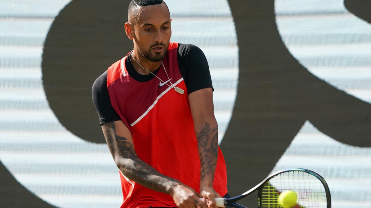 Nick Kyrgios was a set and a break up on Marton Fucsovics when the latter retired because of a lower back issue. Picture: Getty Images