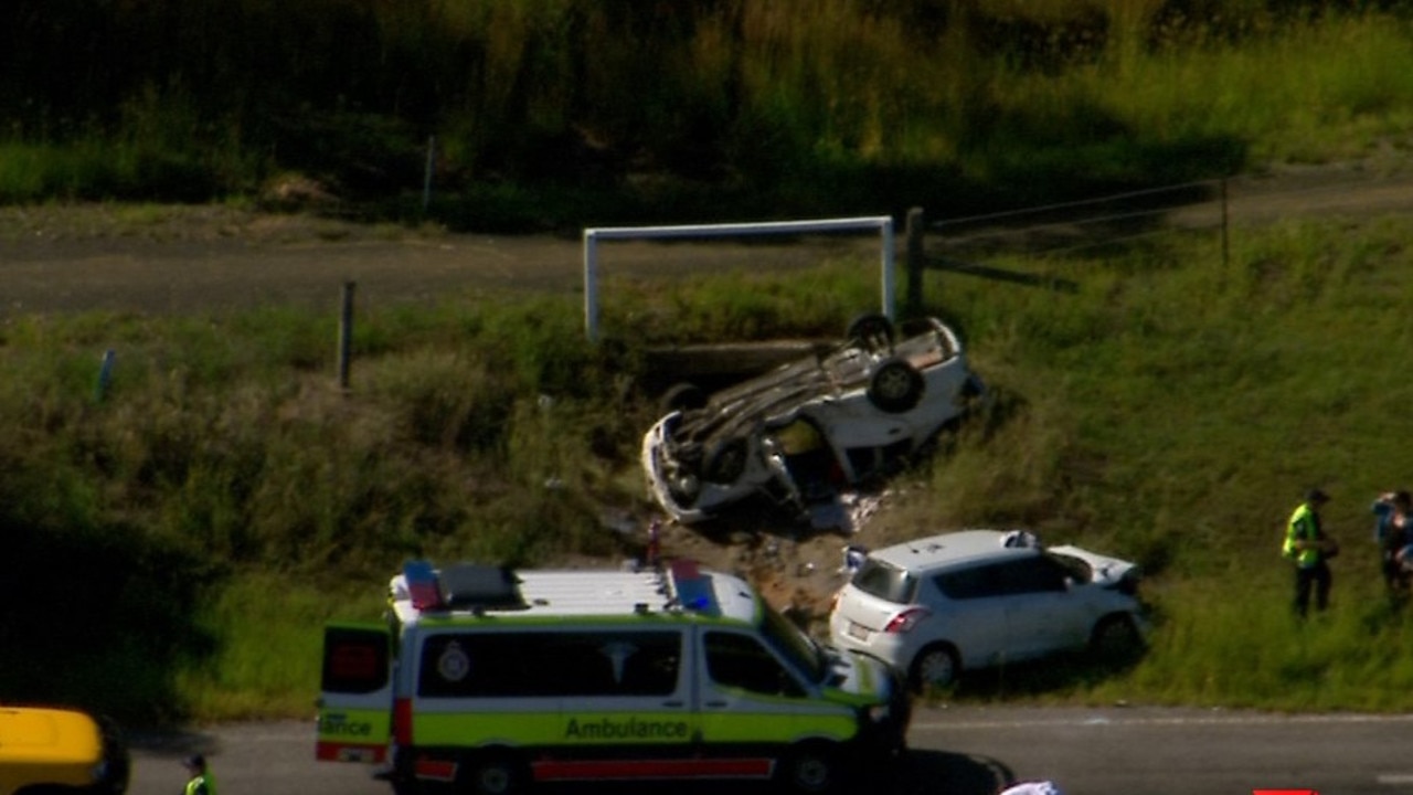 A man has died and a woman is critical after a crash at Fernvale. Picture: 7 News Brisbane.