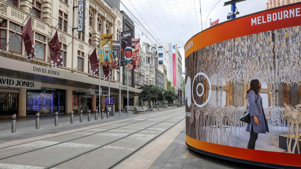 An empty Bourke Street Mall in Melbourne’s CBD. Picture: Ian Currie