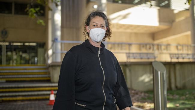 Karen Fitzgibbon leaves Surry Hills police station on Thursday. Picture: Christian Gilles