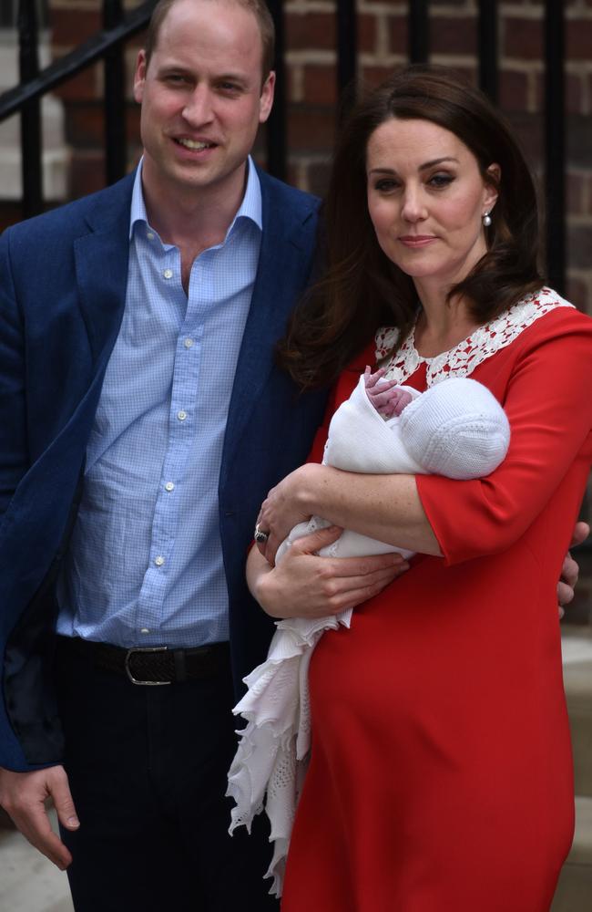 Prince William and Kate at the Lindo Wing on Monday with their new son. Picture: Phil Loftus/Capital Pictures