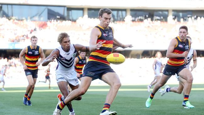 Riley Thilthorpe is a genuine chance to return for the Crows this week. Picture: Sarah Reed/AFL Photos