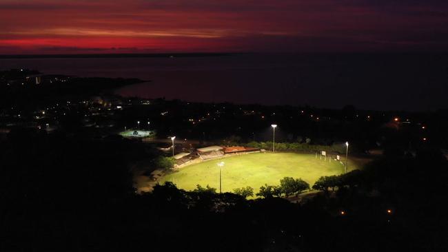 Gardens Oval will be lit up with 500 lux-strong lighting for three evenings a week from now on after Darwin council approved their ongoing use following a successful trial. Picture: Global Headquarters