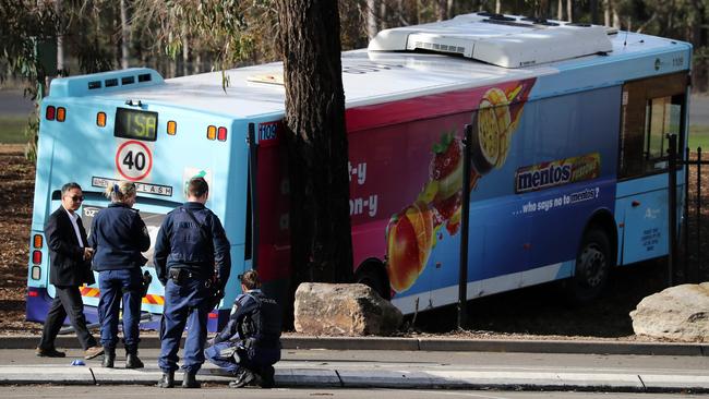 Investigators at Fairfield Showground after a man was killed by a bus during a driver training exercise.