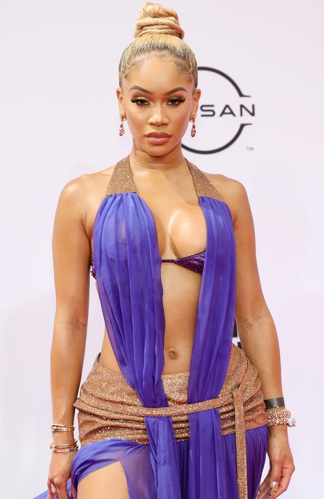 The rapper flaunted her figure on the red carpet. Picture: Rich Fury/Getty Images