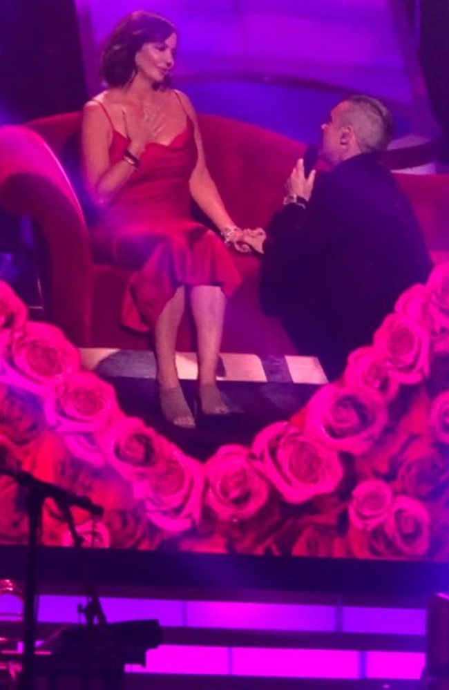 Adelaide's Kelli Foran being serenaded by Robbie Williams in Las Vegas. Picture: Supplied