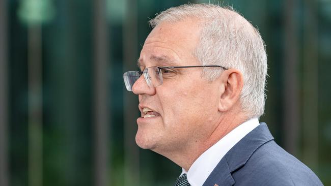 Prime Minister Scott Morrison visits Lifestyle Communities Mount Duneed retirement village on Monday. Picture: Jason Edwards